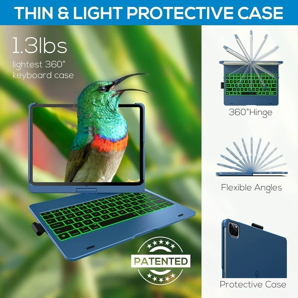 typecase 11 Inch ABS Keyboard Case Trackpad Backlit for iPad Air Pro Blue